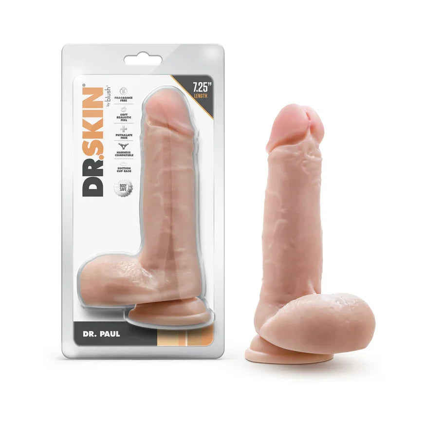 Dr. Skin Silver Collection Dr. Paul Dildo with Balls and Suction Cup – 7.25 Inches - Buy At Luxury Toy X - Free 3-Day Shipping