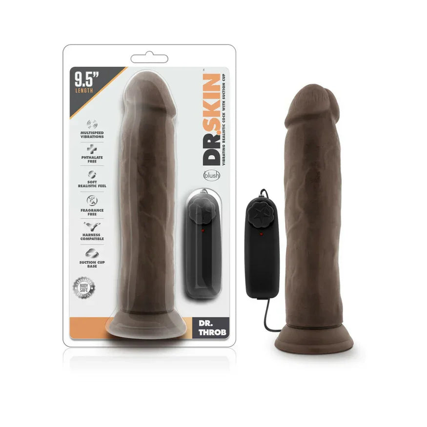 Dr. Skin Silver Collection Dr. Throb Vibrating Dildo with Wired Remote Control – 9.5 Inch - Buy At Luxury Toy X - Free 3-Day Shipping