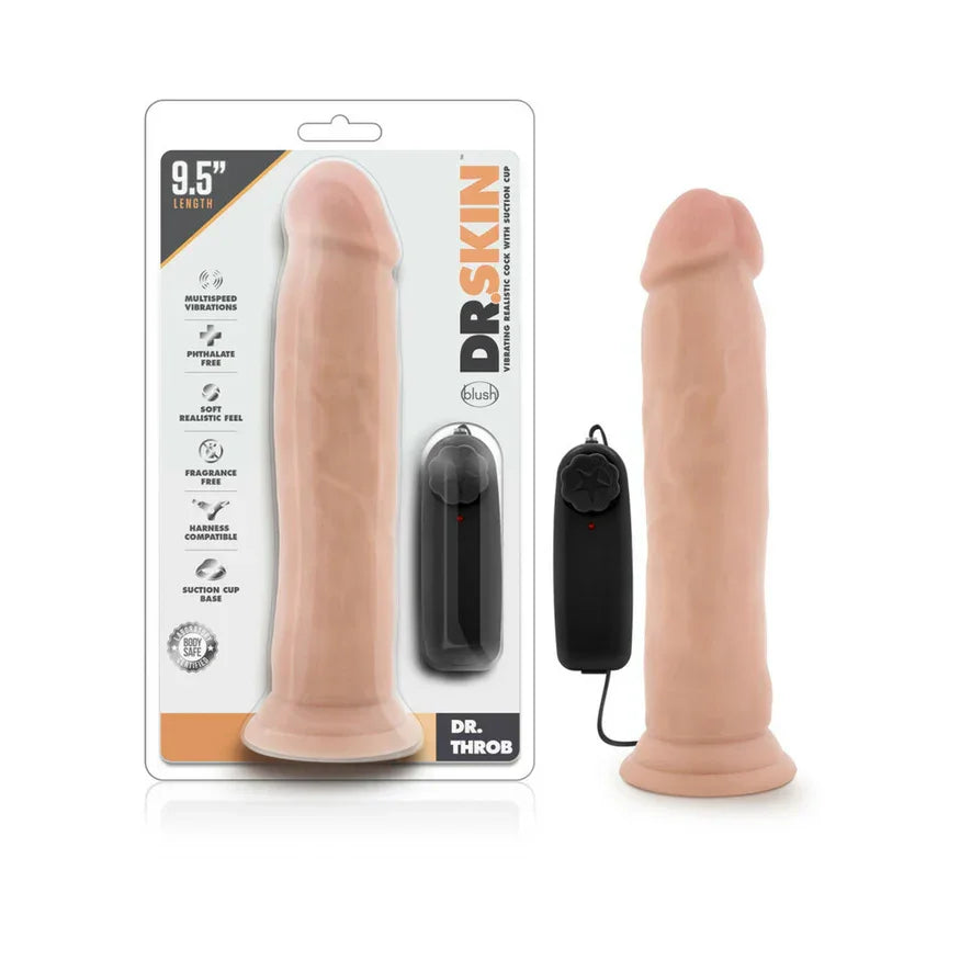 Dr. Skin Silver Collection Dr. Throb Vibrating Dildo with Wired Remote Control – 9.5 Inch - Buy At Luxury Toy X - Free 3-Day Shipping