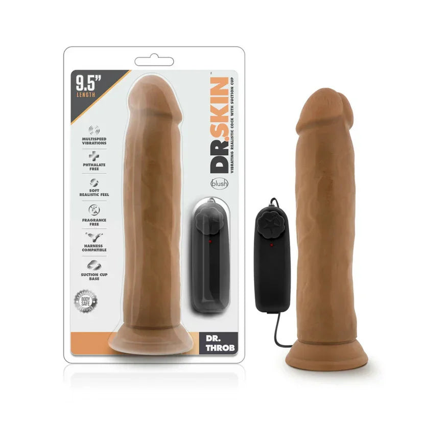 Dr. Skin Silver Collection Dr. Throb Vibrating Dildo with Wired Remote Control – 9.5 Inch - Buy At Luxury Toy X - Free 3-Day Shipping
