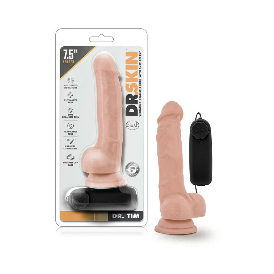 Dr. Skin Silver Collection - Dr. Tim 7.5" Vibrating Dildo with Wired Remote Control - Buy At Luxury Toy X - Free 3-Day Shipping
