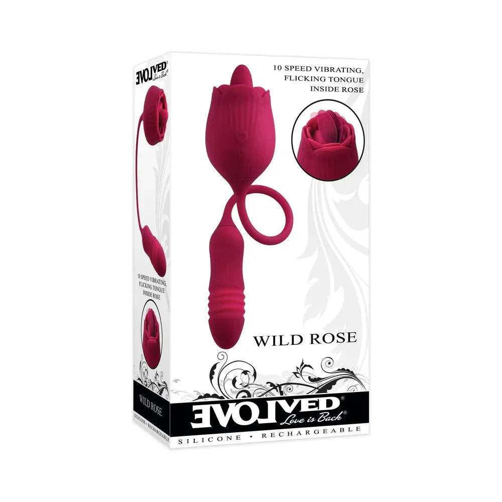 Evolved Wild Rose Rechargeable Dual-Ended Silicone Thrusting Egg & Flicking Tongue Vibrator - Buy At Luxury Toy X - Free 3-Day Shipping