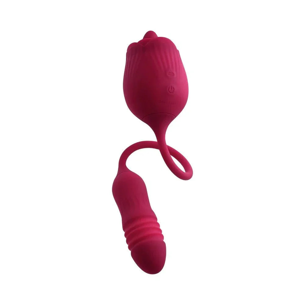 Evolved Wild Rose Rechargeable Dual-Ended Silicone Thrusting Egg & Flicking Tongue Vibrator - Buy At Luxury Toy X - Free 3-Day Shipping