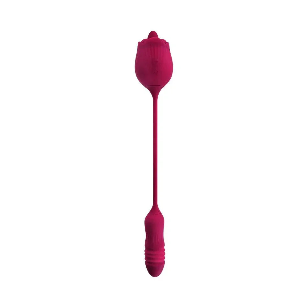 Evolved Wild Rose Rechargeable Dual-Ended Silicone Thrusting Egg & Flicking Tongue Vibrator - Buy At Luxury Toy X - Free 3-Day Shipping