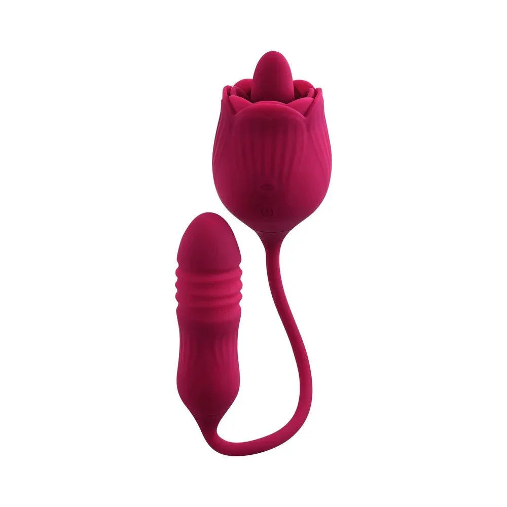 Evolved Wild Rose Rechargeable Dual-Ended Silicone Thrusting Egg & Flicking Tongue Vibrator - Buy At Luxury Toy X - Free 3-Day Shipping