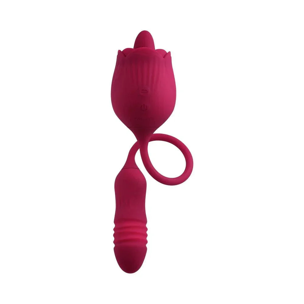 Evolved Wild Rose Rechargeable Dual-Ended Silicone Thrusting Egg & Flicking Tongue Vibrator - Buy At Luxury Toy X - Free 3-Day Shipping