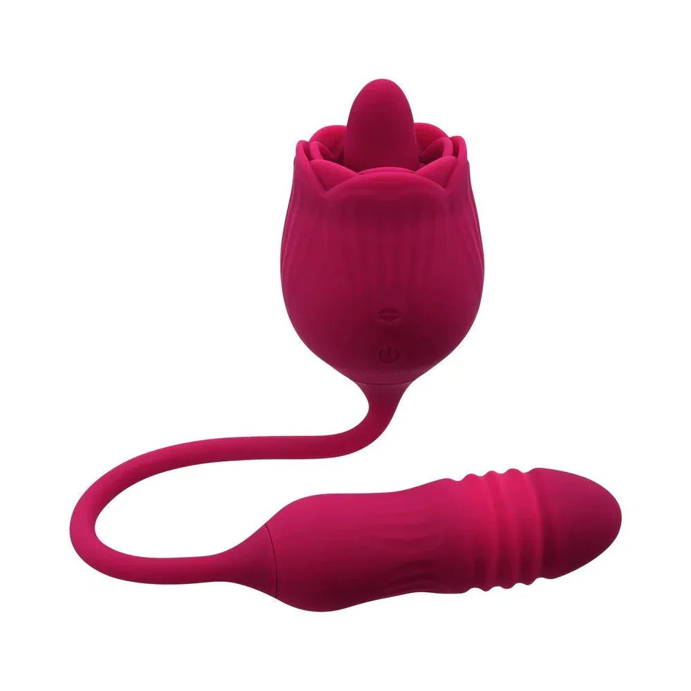 Evolved Wild Rose Rechargeable Dual-Ended Silicone Thrusting Egg & Flicking Tongue Vibrator - Buy At Luxury Toy X - Free 3-Day Shipping