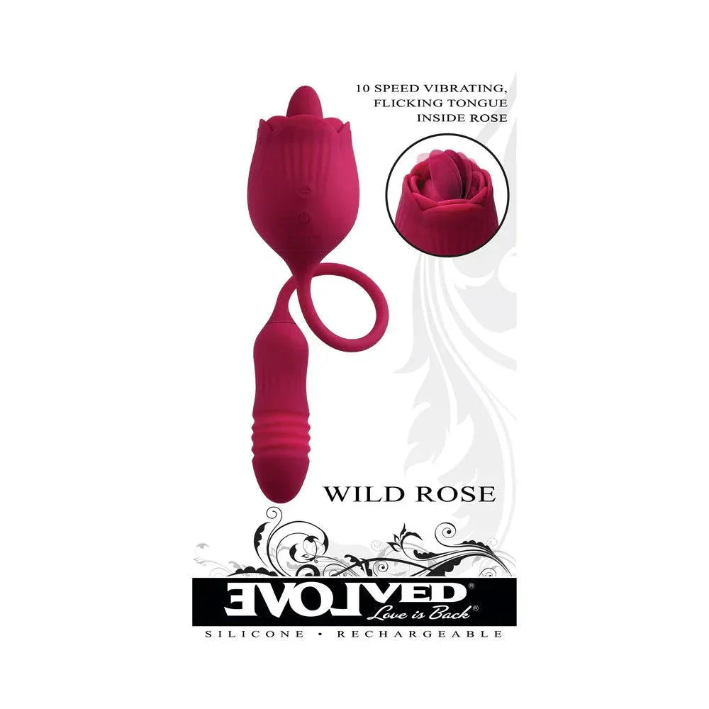 Evolved Wild Rose Rechargeable Dual-Ended Silicone Thrusting Egg & Flicking Tongue Vibrator - Buy At Luxury Toy X - Free 3-Day Shipping