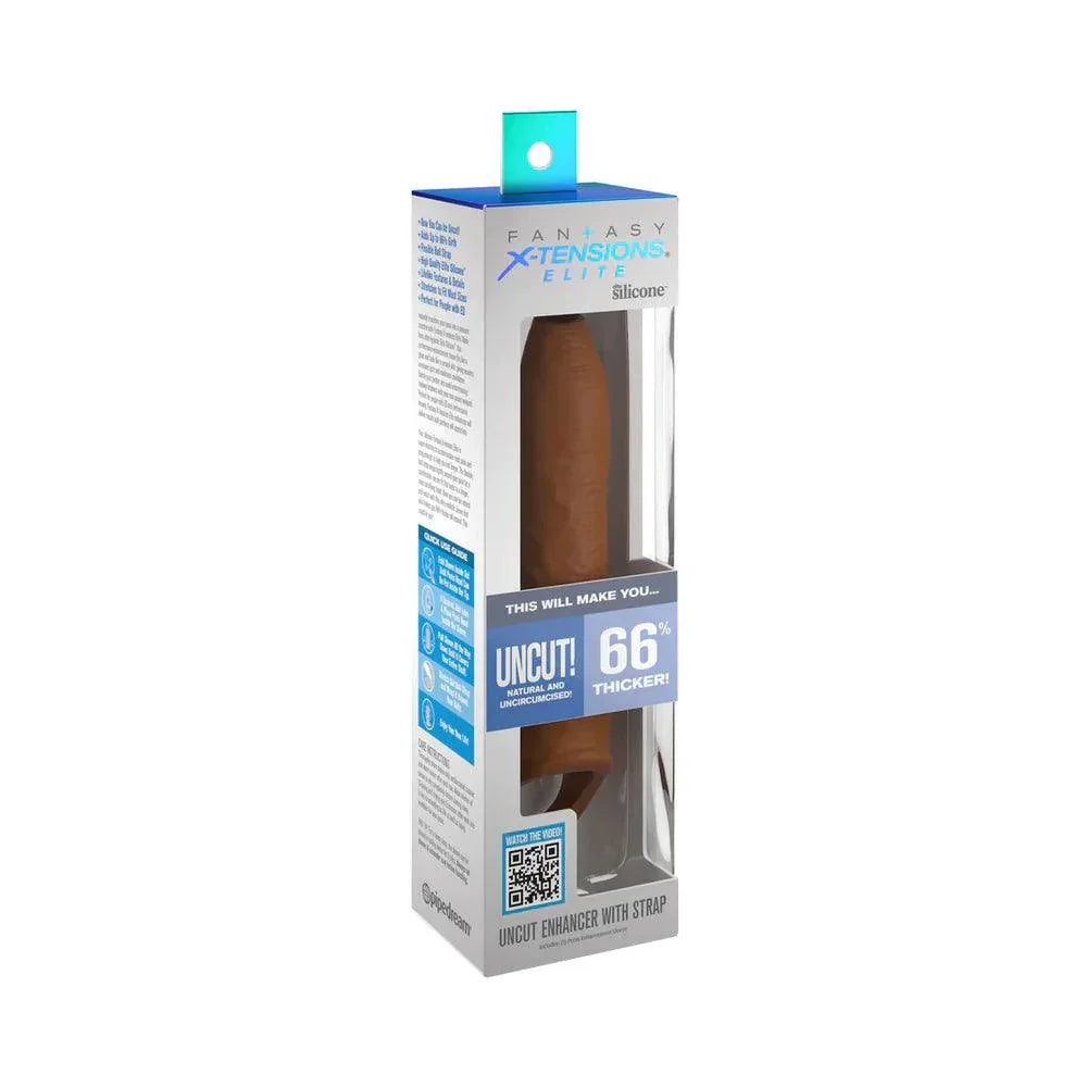 Fantasy X-tensions Elite Uncut 7 in. Open-Ended Silicone Enhancement Sleeve with Strap Tan - Buy At Luxury Toy X - Free 3-Day Shipping