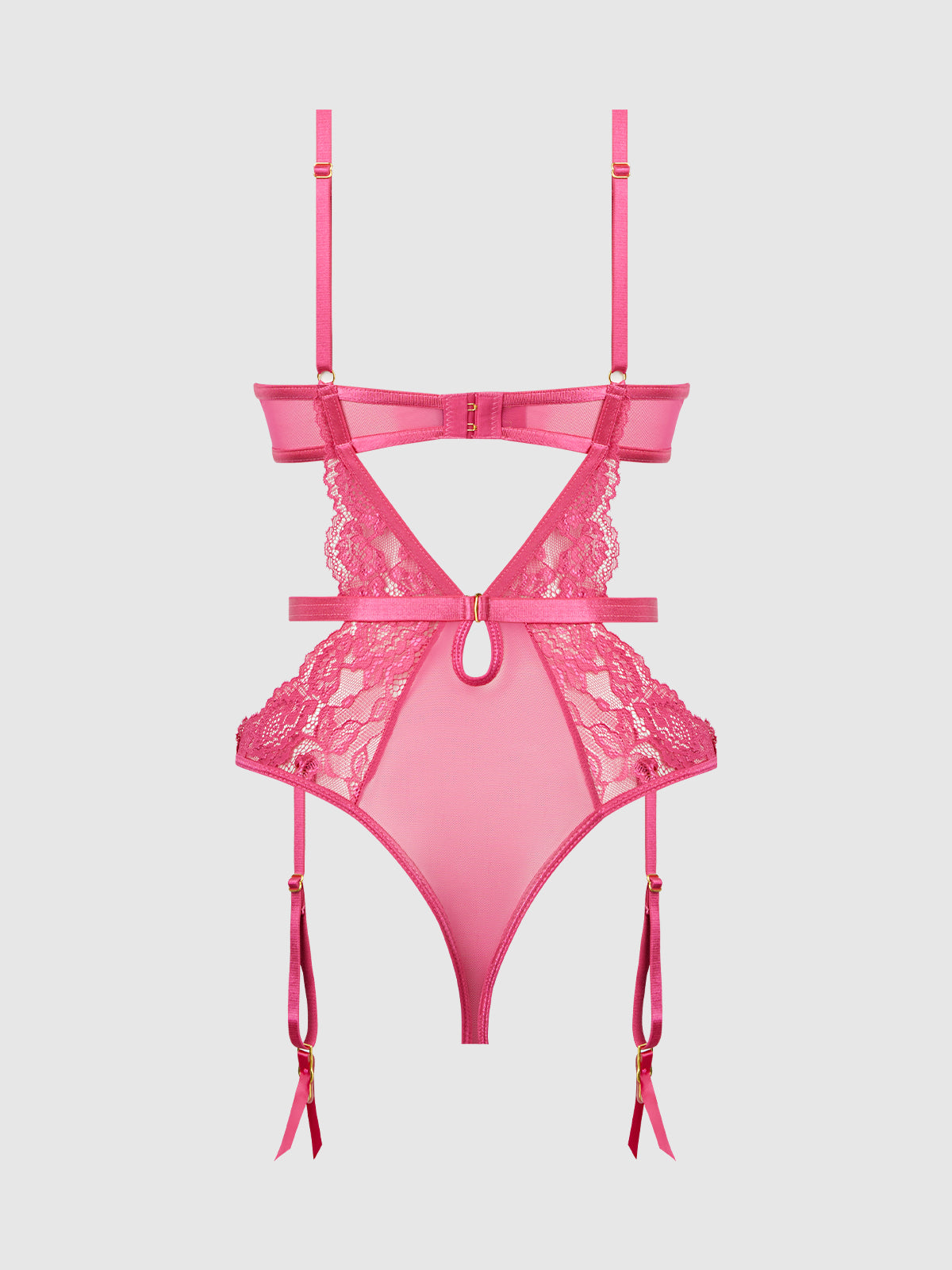 House of Desire Harlow Lace & Mesh Underwire Teddy - Pink - product view