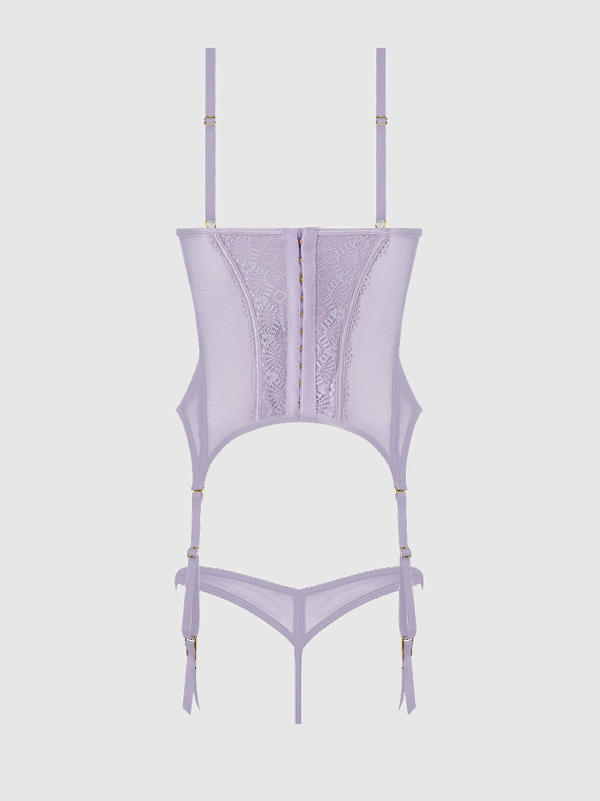House of Desire Vivienne Lace & Mesh Bustier & G-String Set - Purple - product view