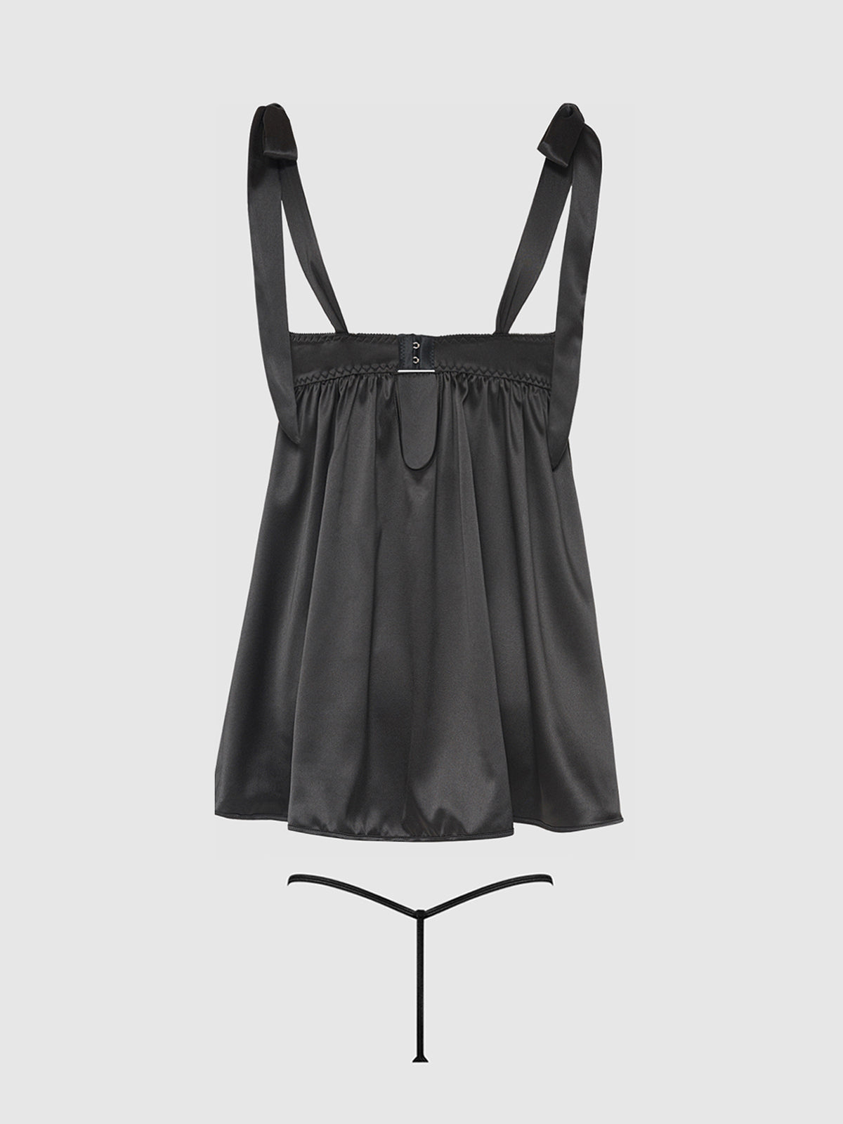House of Desire Brigeta Satin Open Cup Babydoll & G-String Set - Black - product view