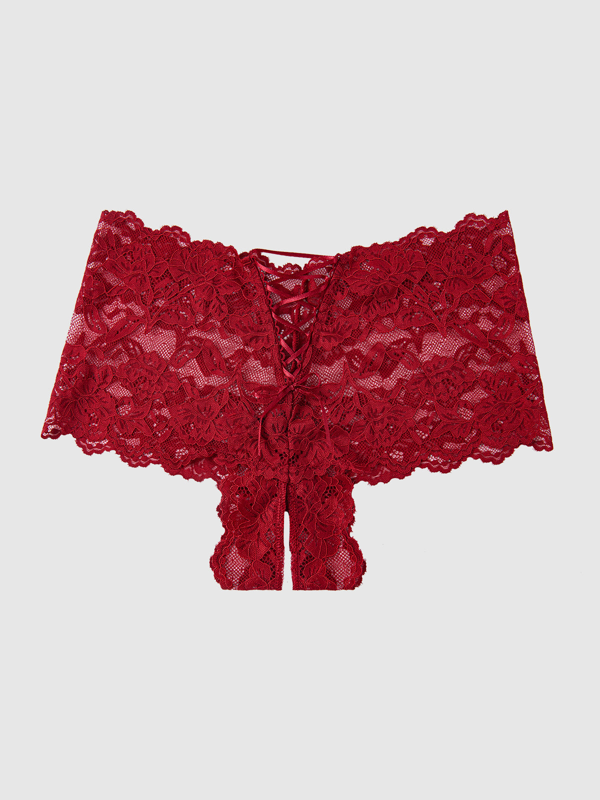 House of Desire Bella Lace Crotchless Cheeky - Red - product view
