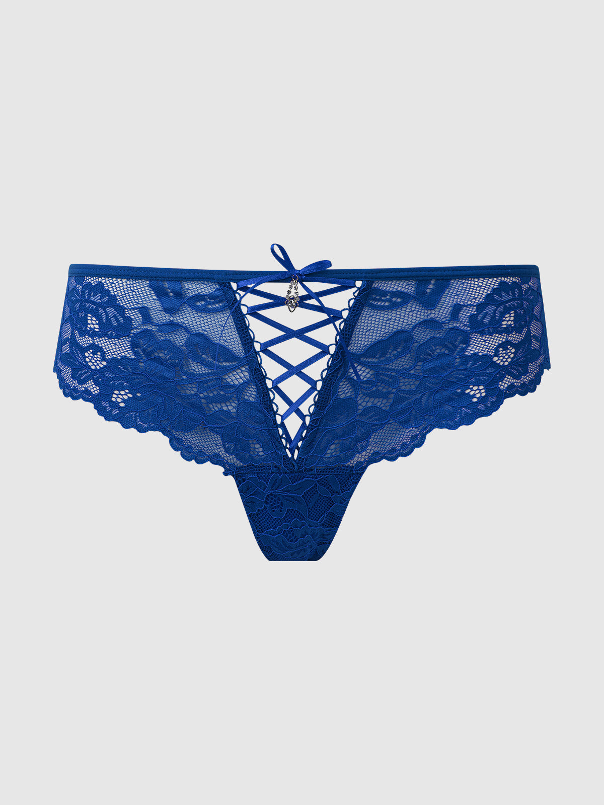 House of Desire Bella Lace Up Front Lace Tanga - Blue - product view