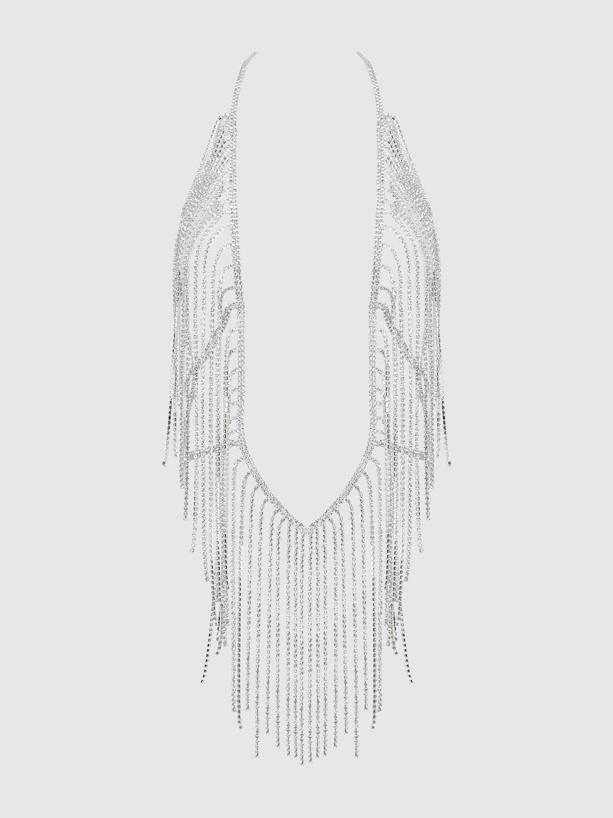 House of Desire Rhinestone Plunge & Fringe Teddy - Silver - product view