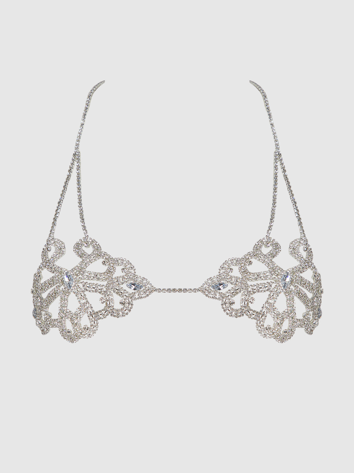 House of Desire Rhinestone Swirl Knot Bralette - Silver - product view