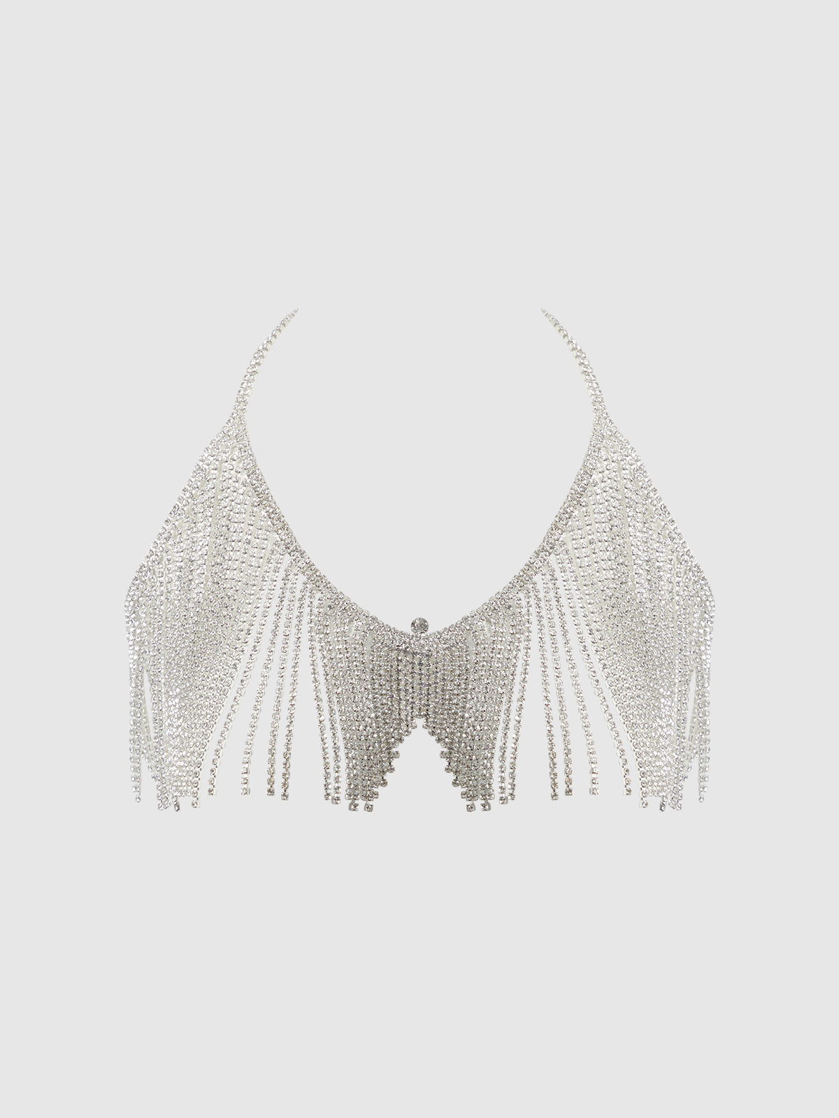 House of Desire Rhinestone Dangle V-Neck Bra - Silver - product view