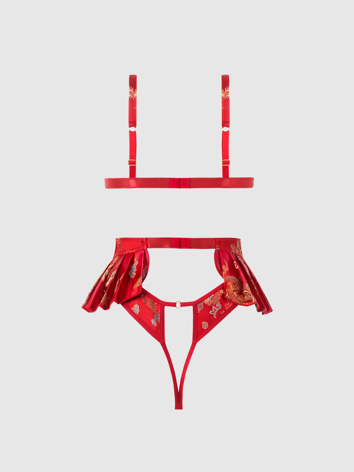 House of Desire Dragon Satin Skirted Teddy - Red - product view