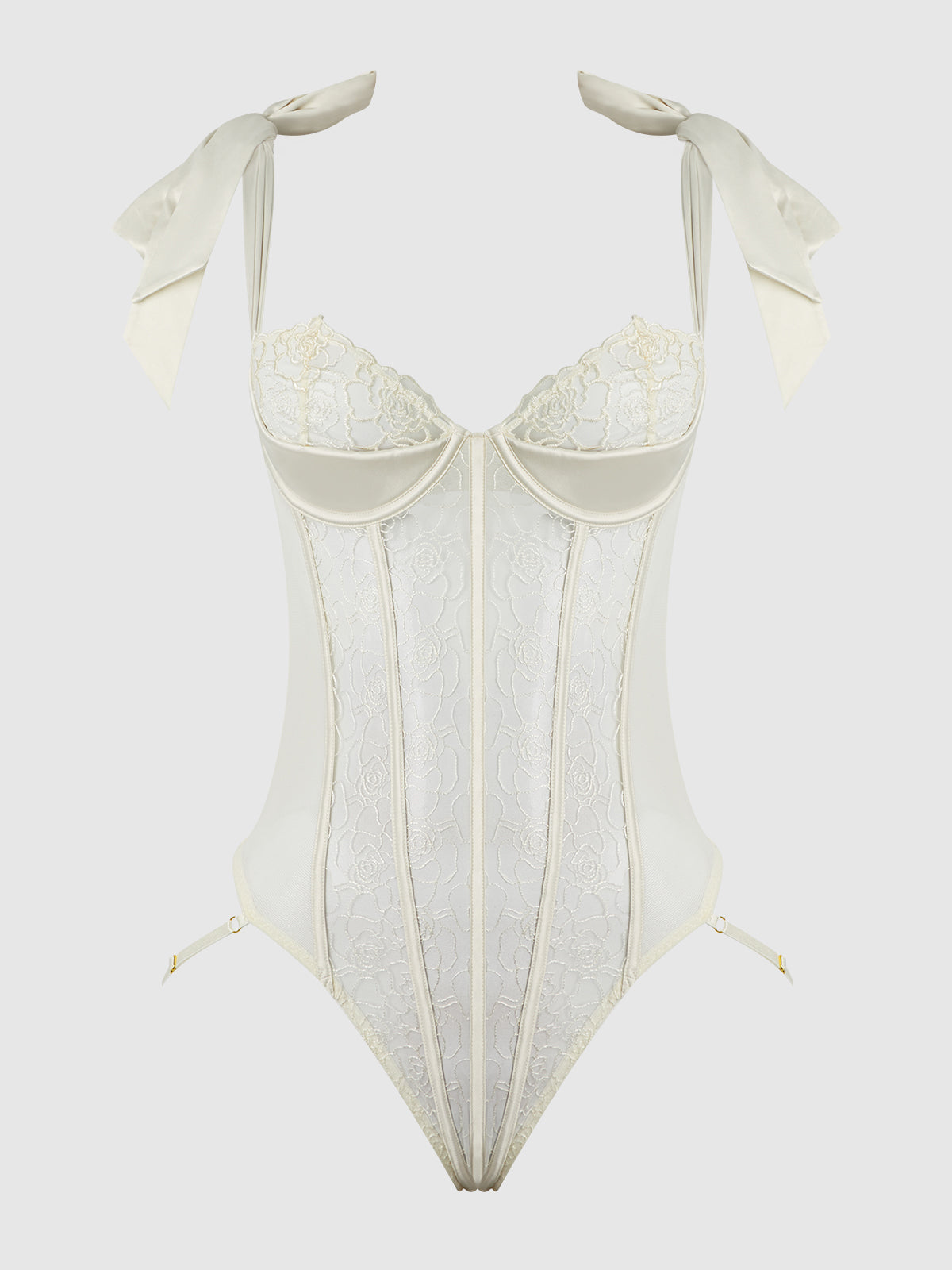 House of Desire Rosalie Embroidered Lace Teddy - White - product view