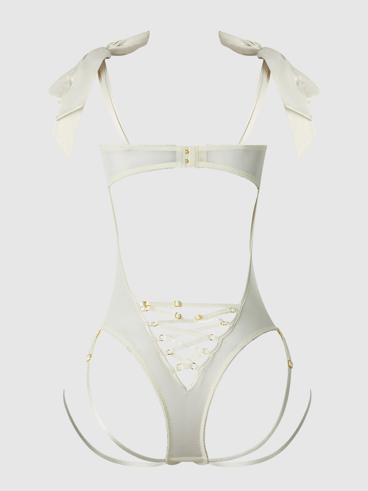 House of Desire Rosalie Embroidered Lace Teddy - White - product view