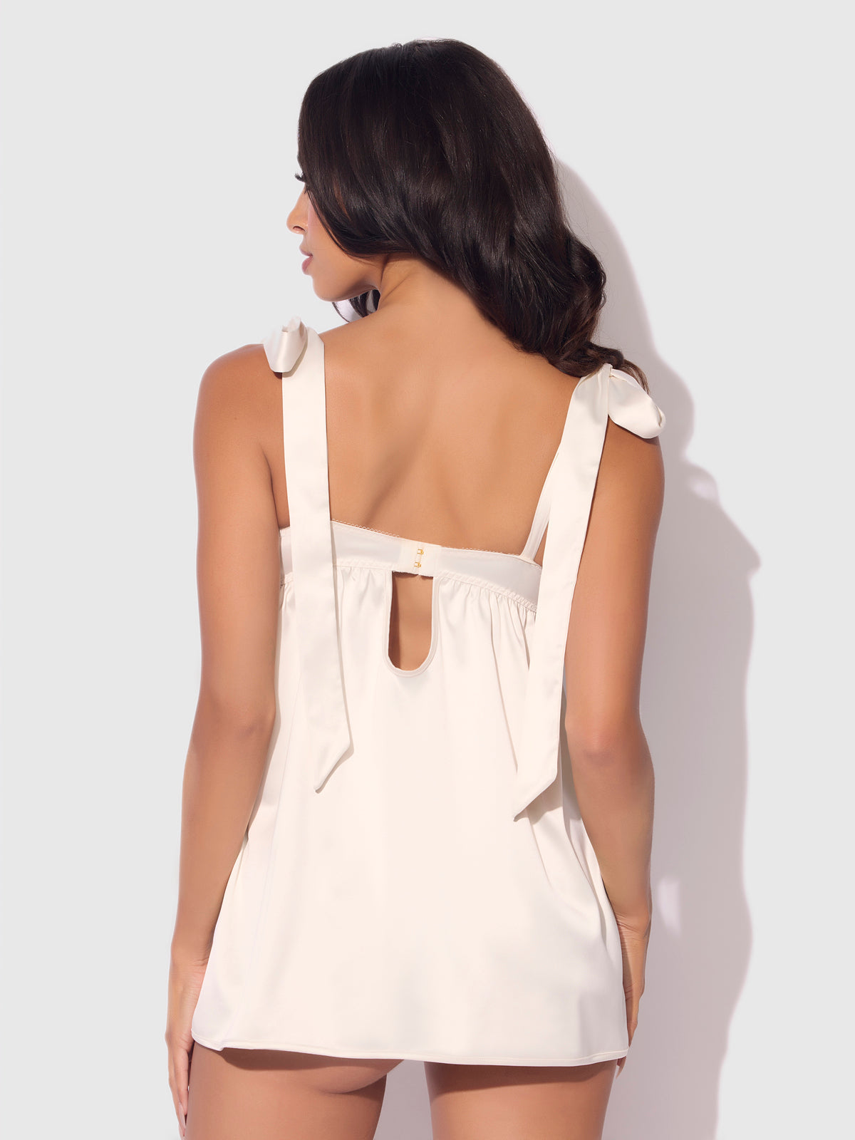 House of Desire Rosalie Satin & Embroidered Lace Babydoll & G-String Set - White - product view