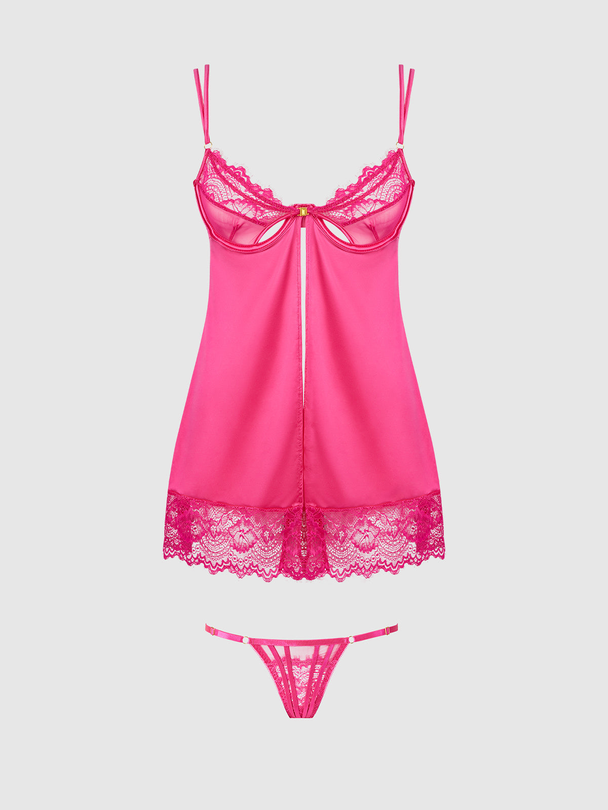 House of Desire Issadora Lace Openable Cup Babydoll & G-String Set - Pink - product view