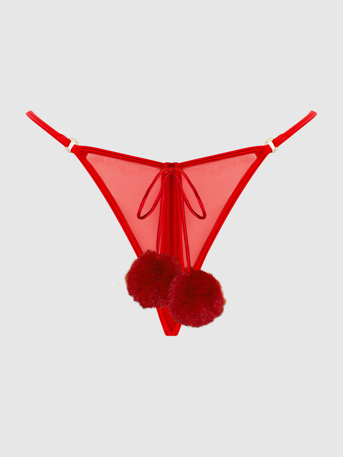 House of Desire Marilyn Mesh & Pom Pom G-String - Red - product view