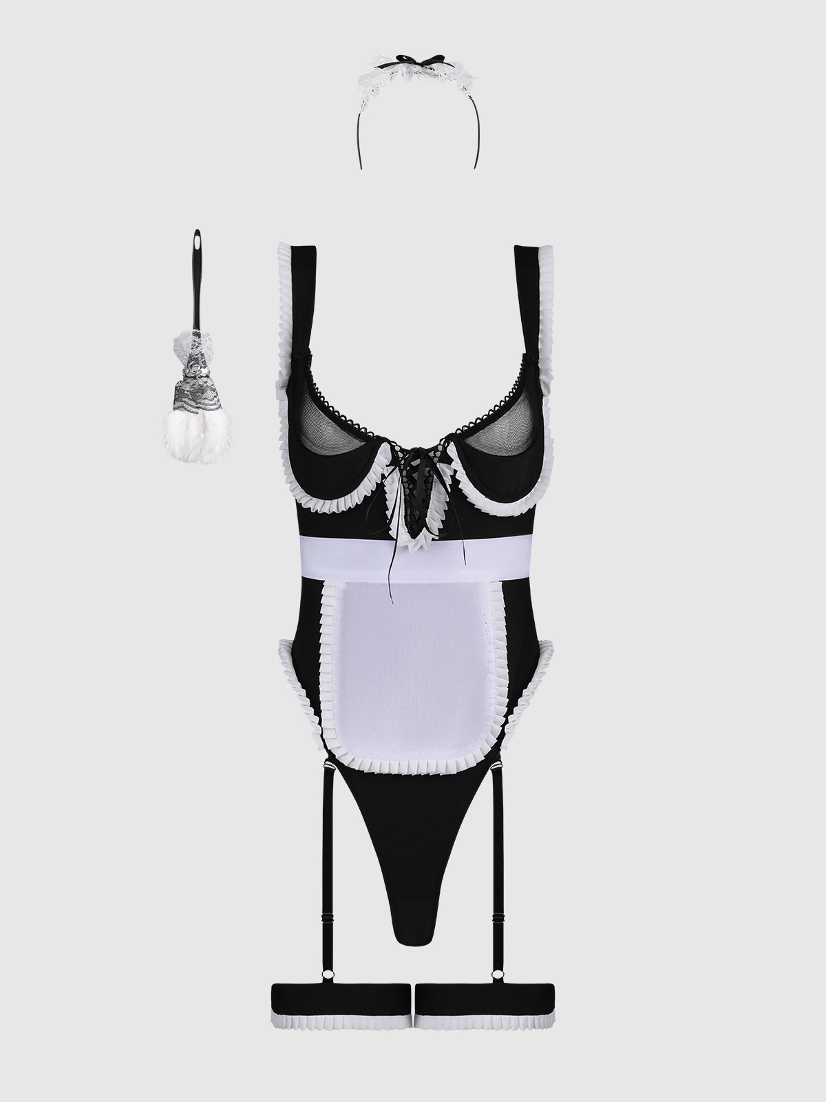 House of Desire Maid Teddy, Apron, Headpiece & Duster - Multicolor - product view