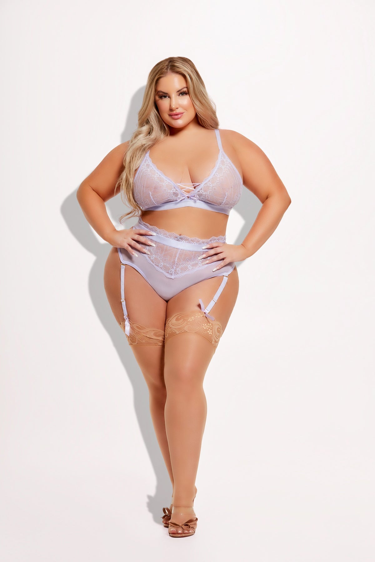 House of Desire Vivienne Lace & Micro Bralette & Thong Set - Purple - product view 4