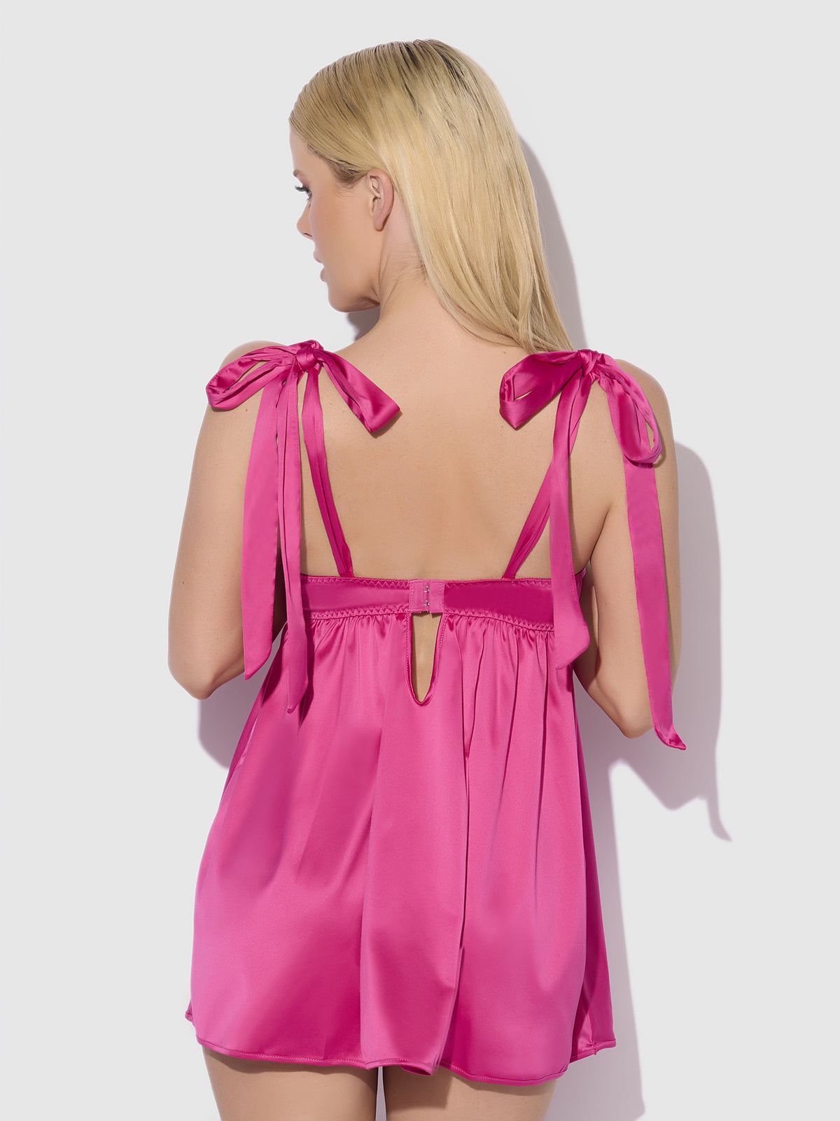 House of Desire Brigeta Satin Open Cup Babydoll & G-String Set - Pink - product view 3