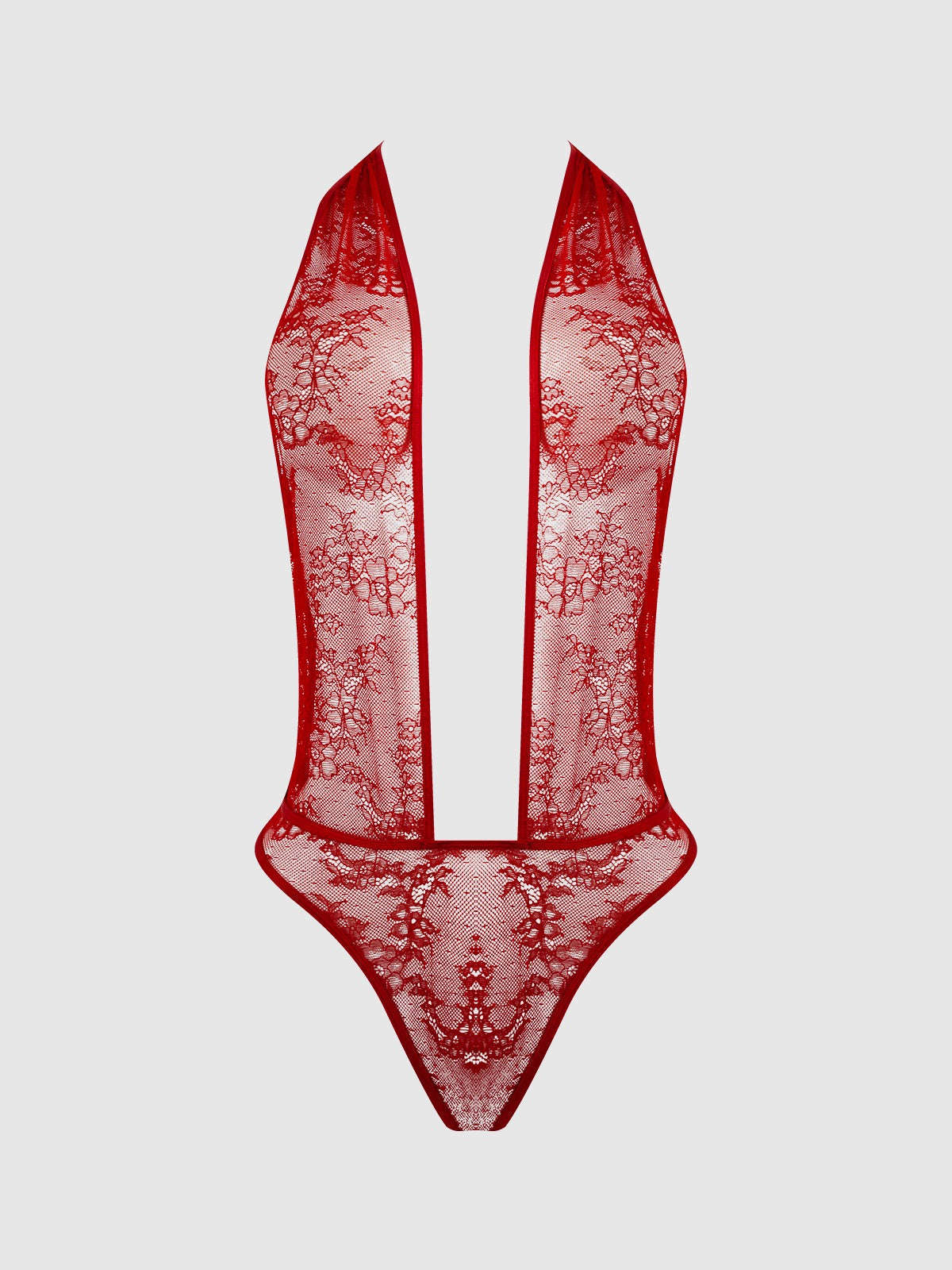 House of Desire Kiki Lace Plunge Halter Teddy - Red - product view 9