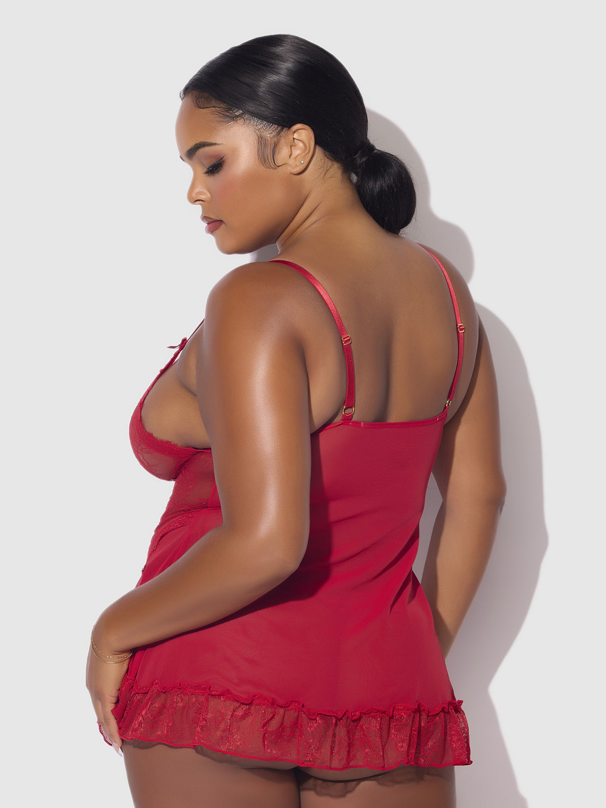 House of Desire Kiki Lace Babydoll & G-String Set - Red - product view 7
