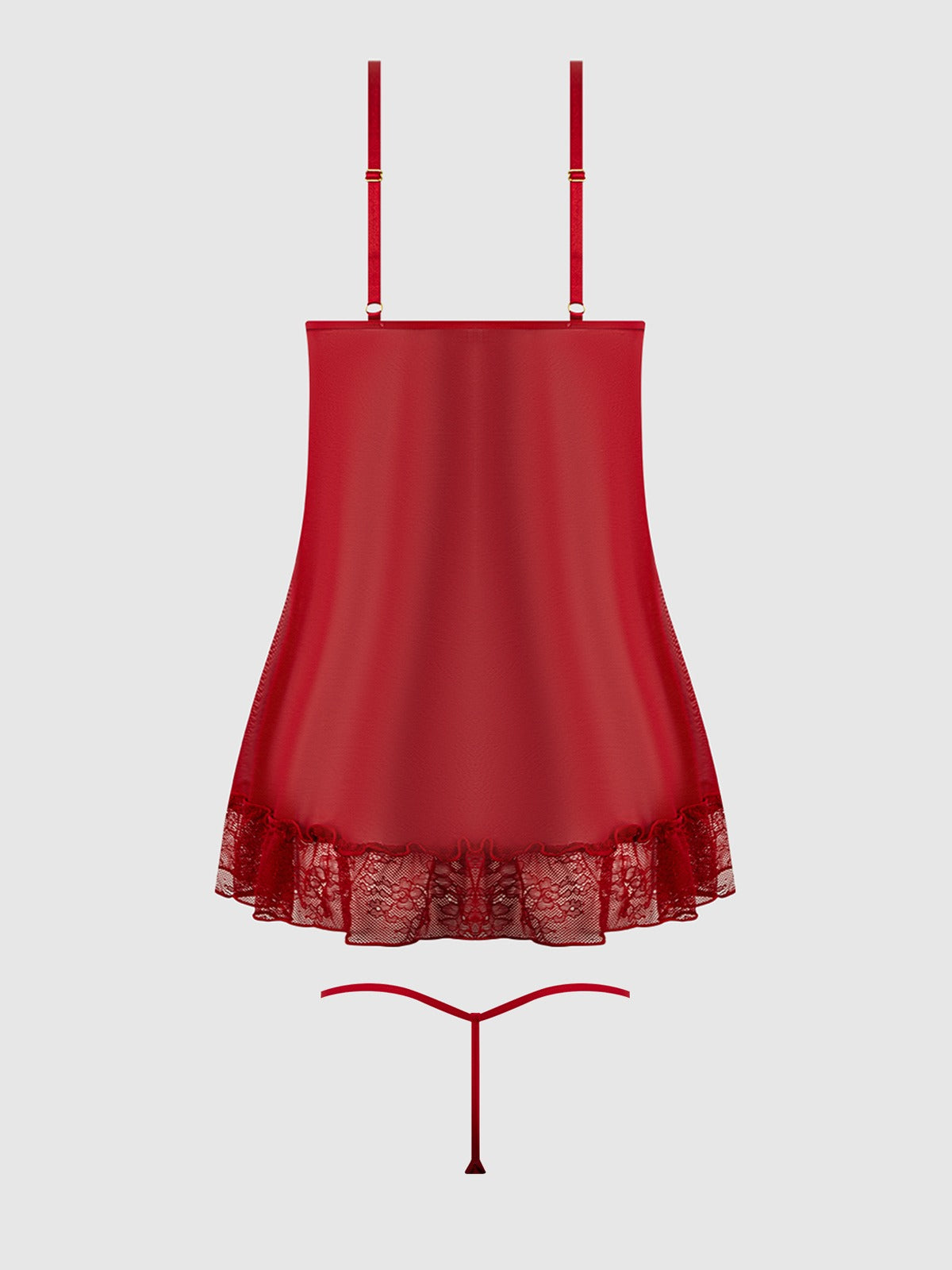 House of Desire Kiki Lace Babydoll & G-String Set - Red - product view 10