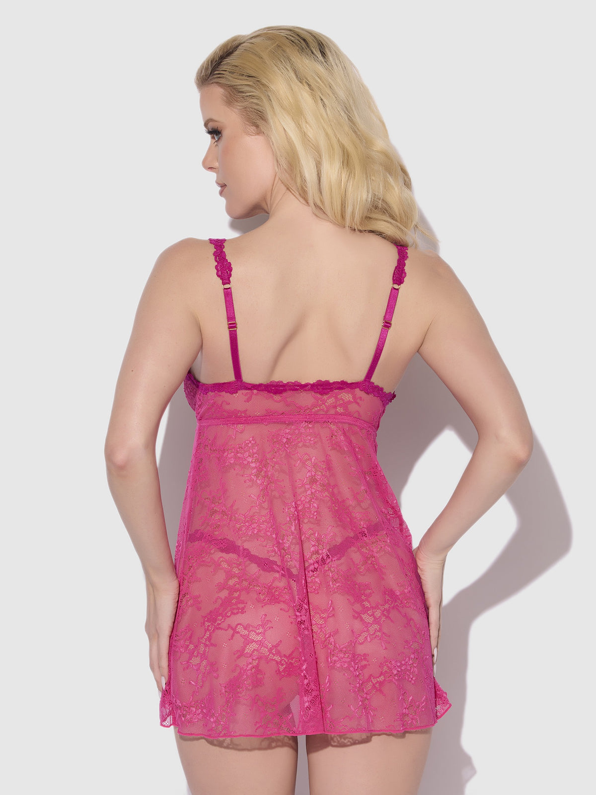 House of Desire Yvone Lace Openable Cup Babydoll & G-String Set - Pink - product view 3