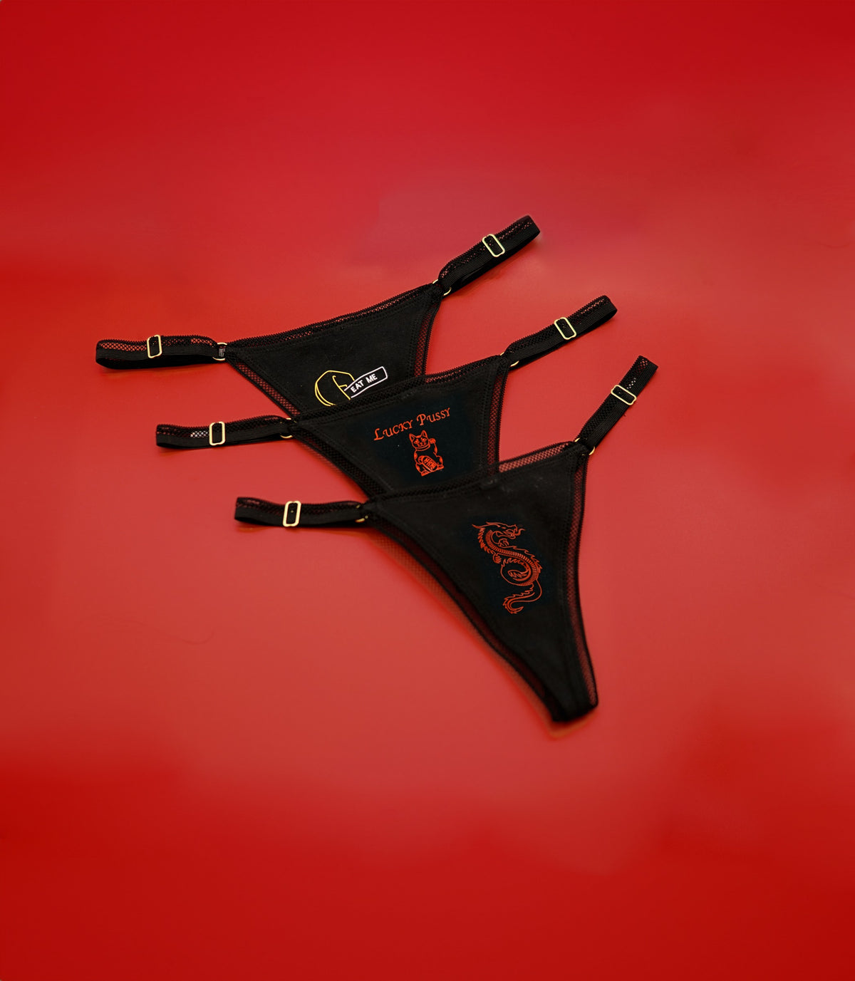 House of Desire Dragon Stretch Cotton G-String 3 Pack - Black - product view 5