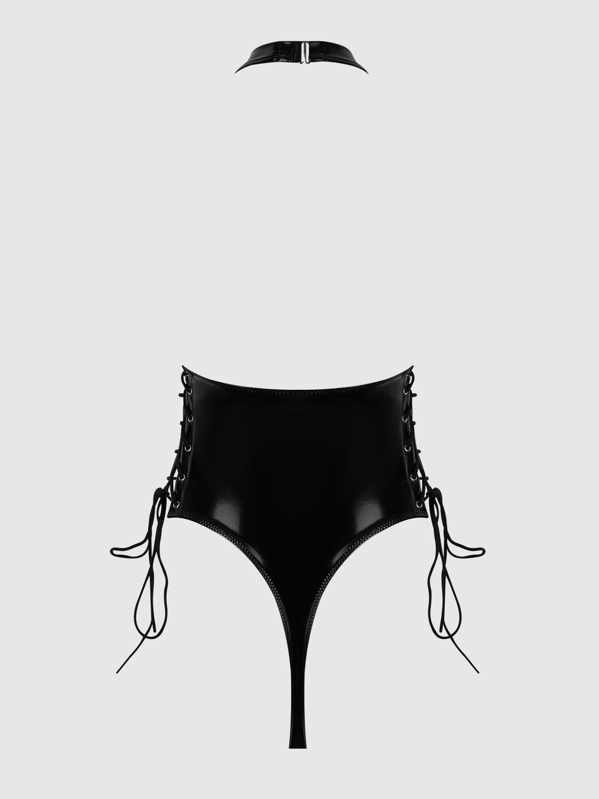 House of Desire Trinity Patent Lace Up Halter Teddy - Black - product view 10