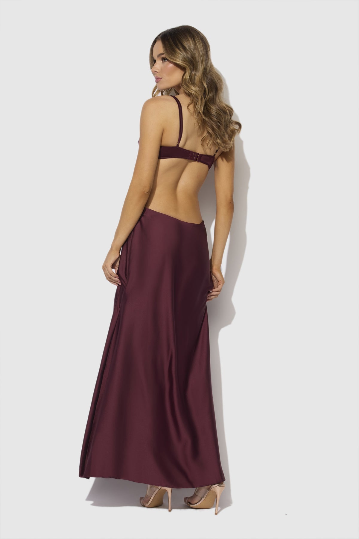 House of Desire Brigeta Satin Mono Wire Long Gown - Red - product view 3