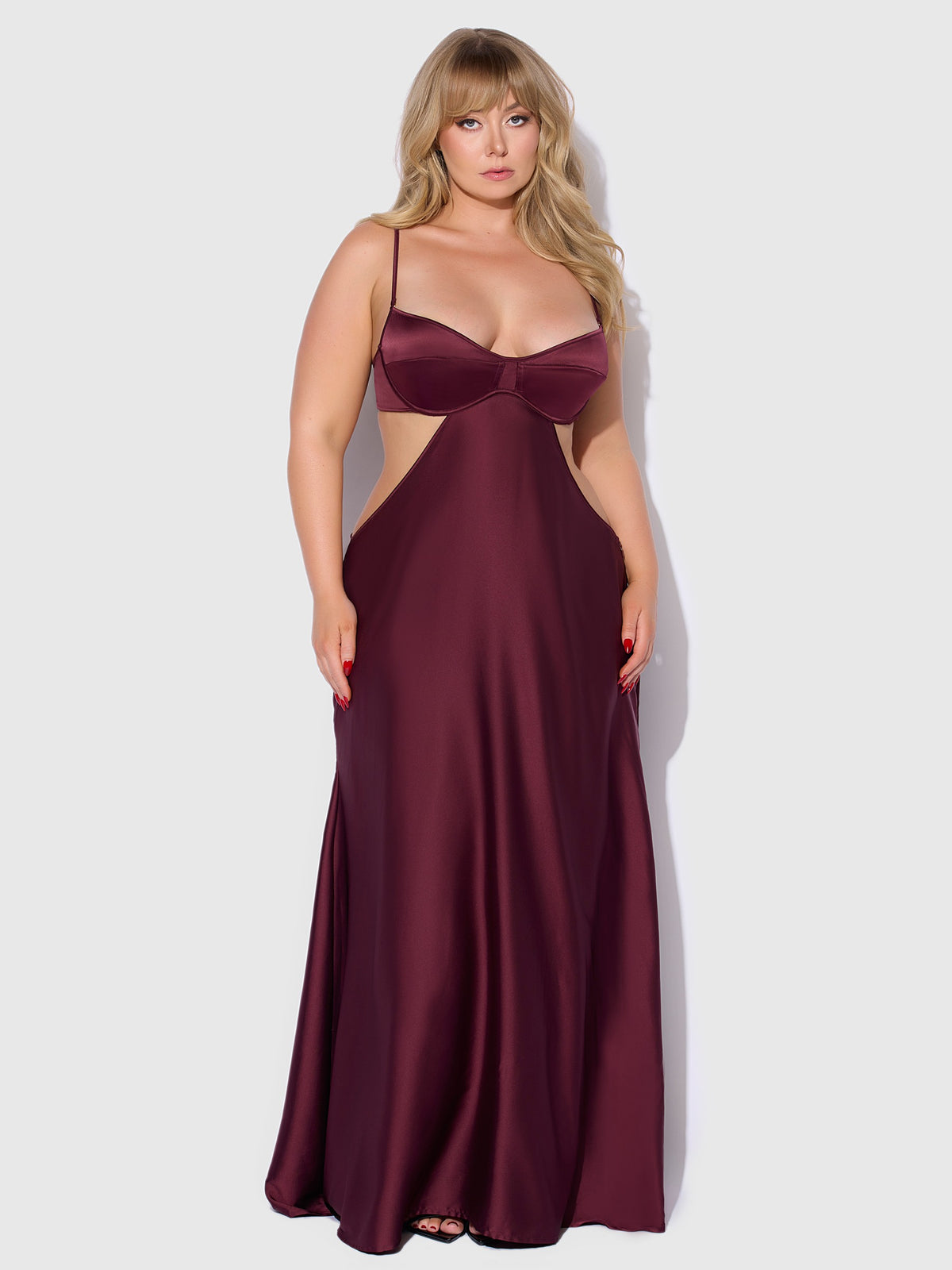 House of Desire Brigeta Satin Mono Wire Long Gown - Red - product view 4