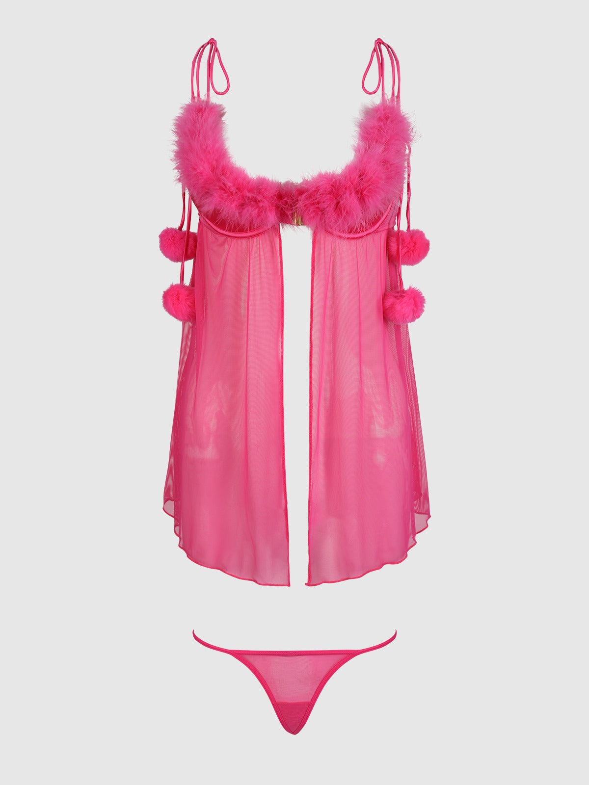 House of Desire Marilyn Marabou & Mesh Babydoll & G-String Set - Pink - product view 5
