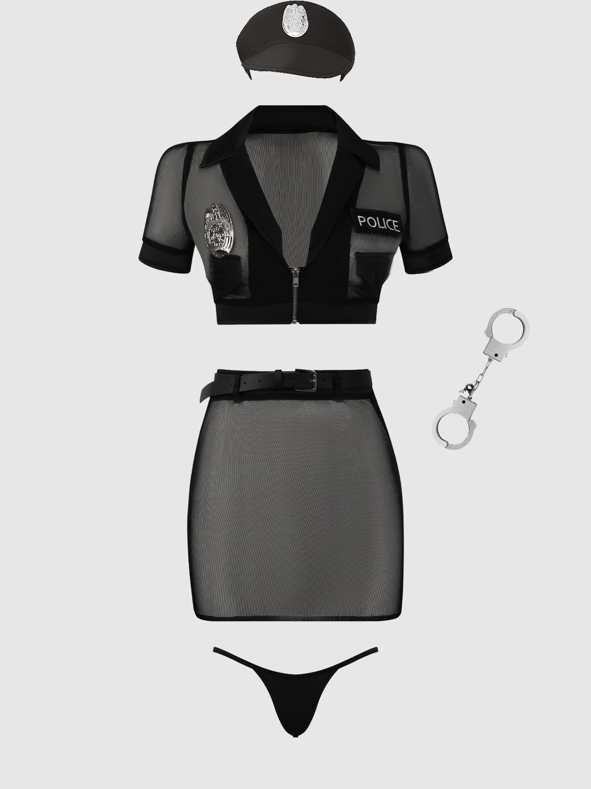 House of Desire Under Arrest Mesh Top, Open Back Skirt, & Cuffs Set - Black - product view 6