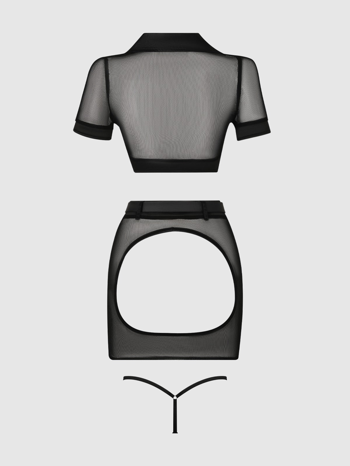 House of Desire Under Arrest Mesh Top, Open Back Skirt, & Cuffs Set - Black - product view 7