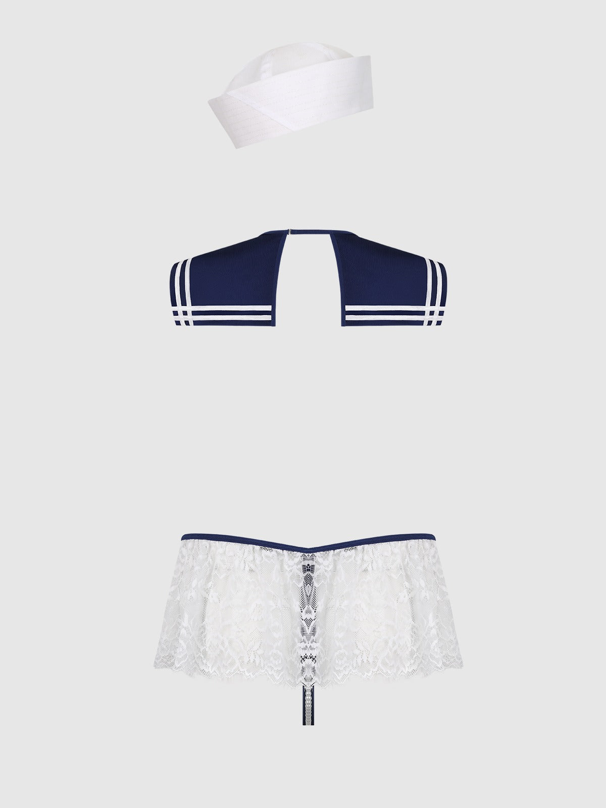 House of Desire High Tied Sailor Crotchless Teddy with Hat - Multicolor - product view 6