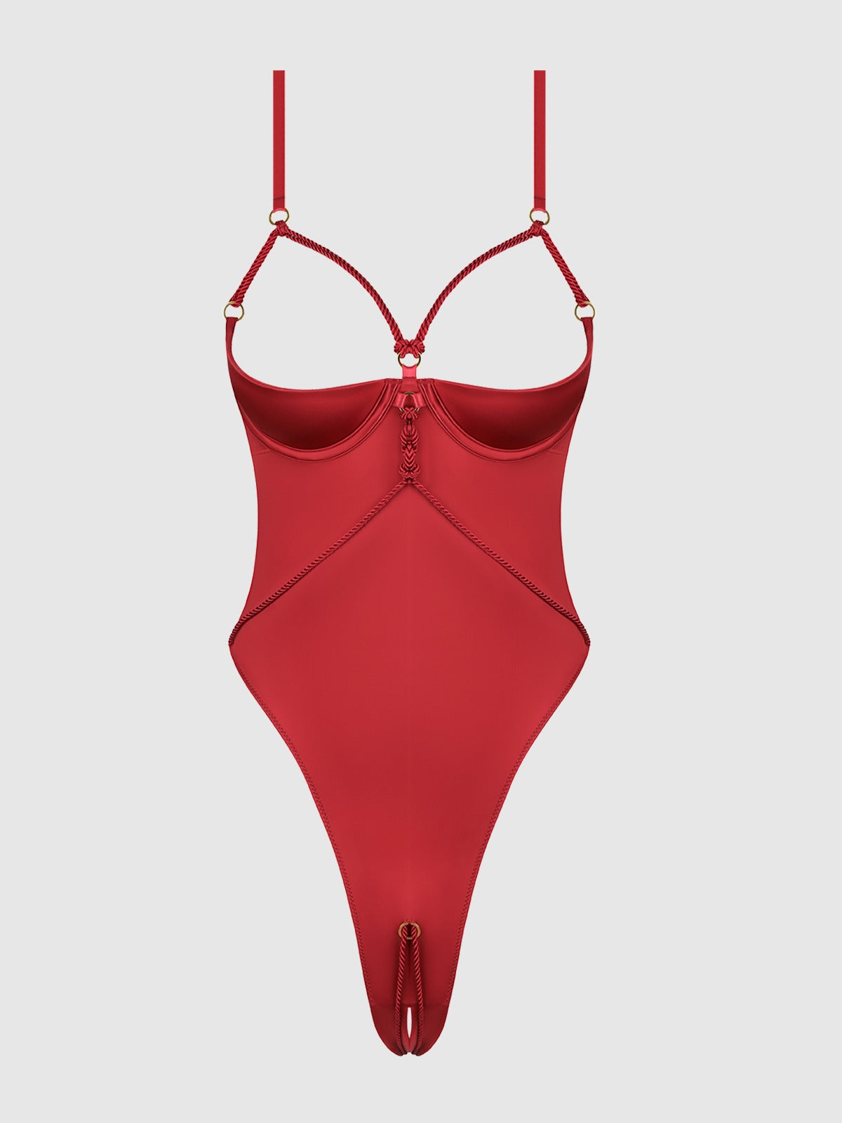 House of Desire Iryna Silky Micro & Rope Crotchless Teddy - Red - product view 5