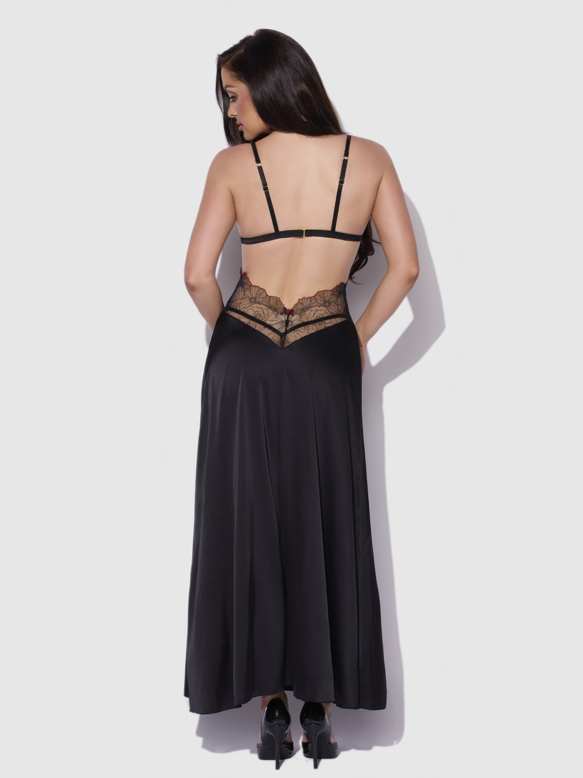 House of Desire Ilena Embroidered Tulle Triangle Top Long Gown - Black - product view 2