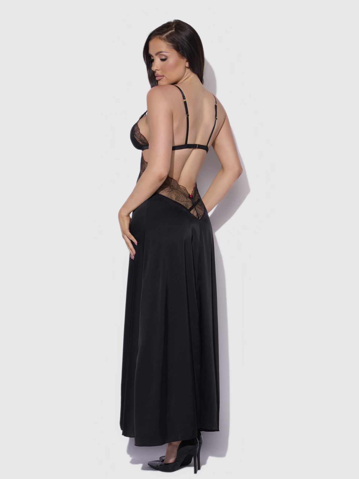 House of Desire Ilena Embroidered Tulle Triangle Top Long Gown - Black - product view 4