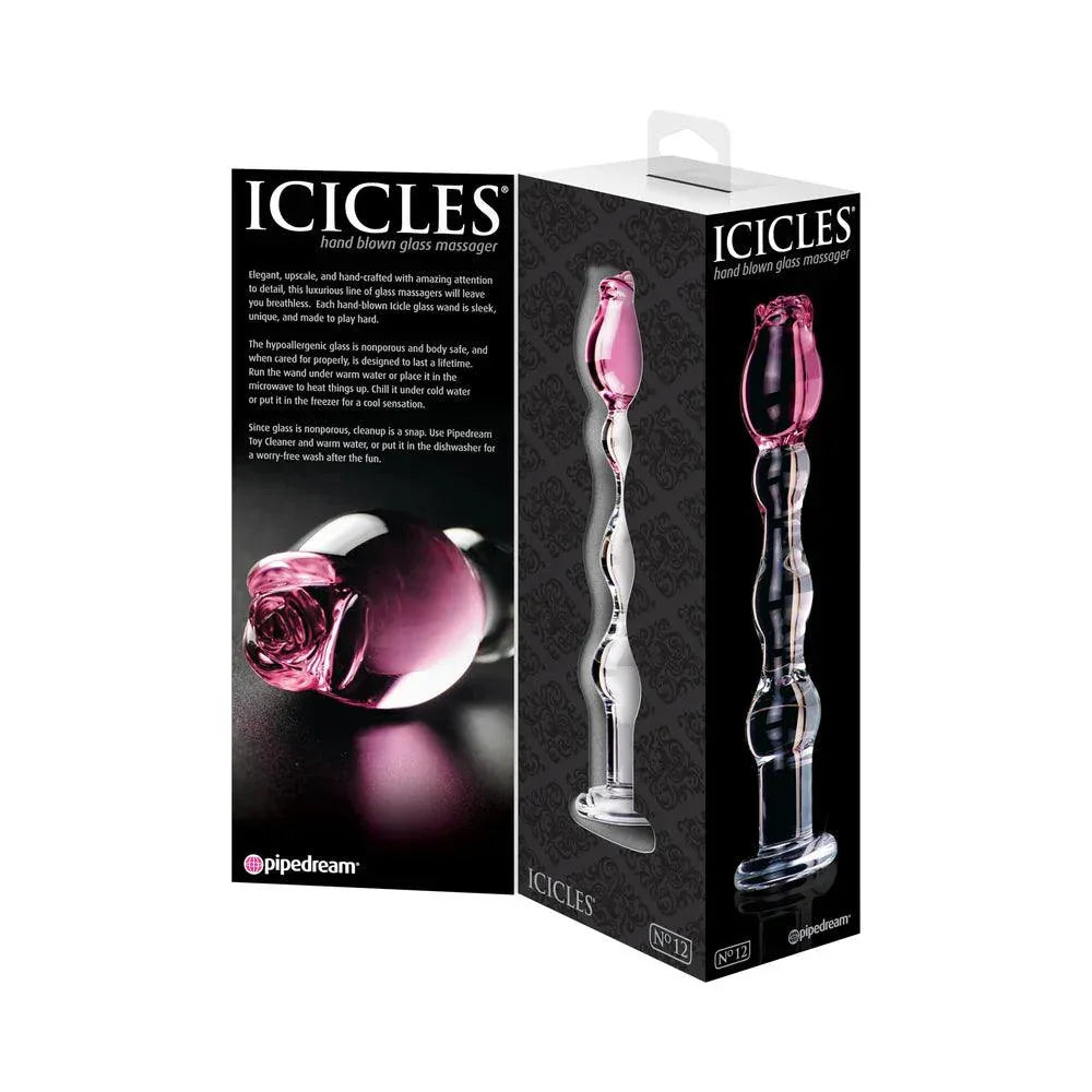 Icicles No. 12 Glass Massager with Rose Head - Buy At Luxury Toy X - Free 3-Day Shipping