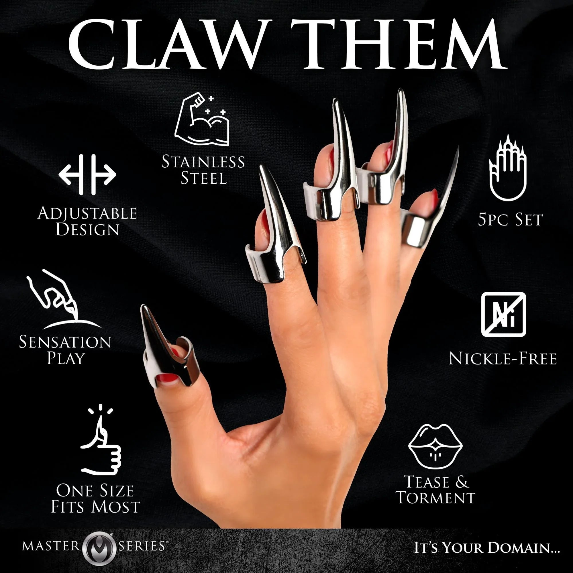Master Series Clawed Sensation Stainless Steel Play Rings (5 Piece) - Buy At Luxury Toy X - Free 3-Day Shipping