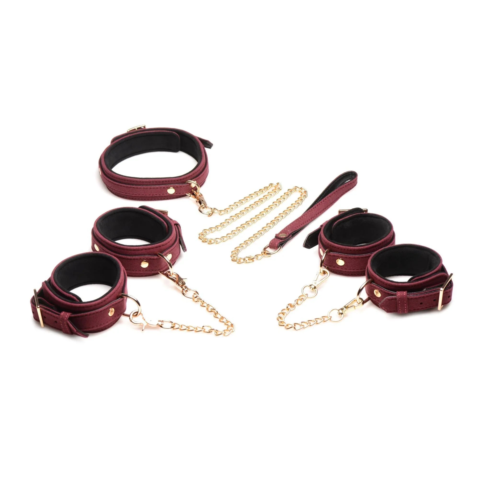 Master Series Velvet Bondage Set Cuffs, Collar, & Leash (6 piece) - Buy At Luxury Toy X - Free 3-Day Shipping