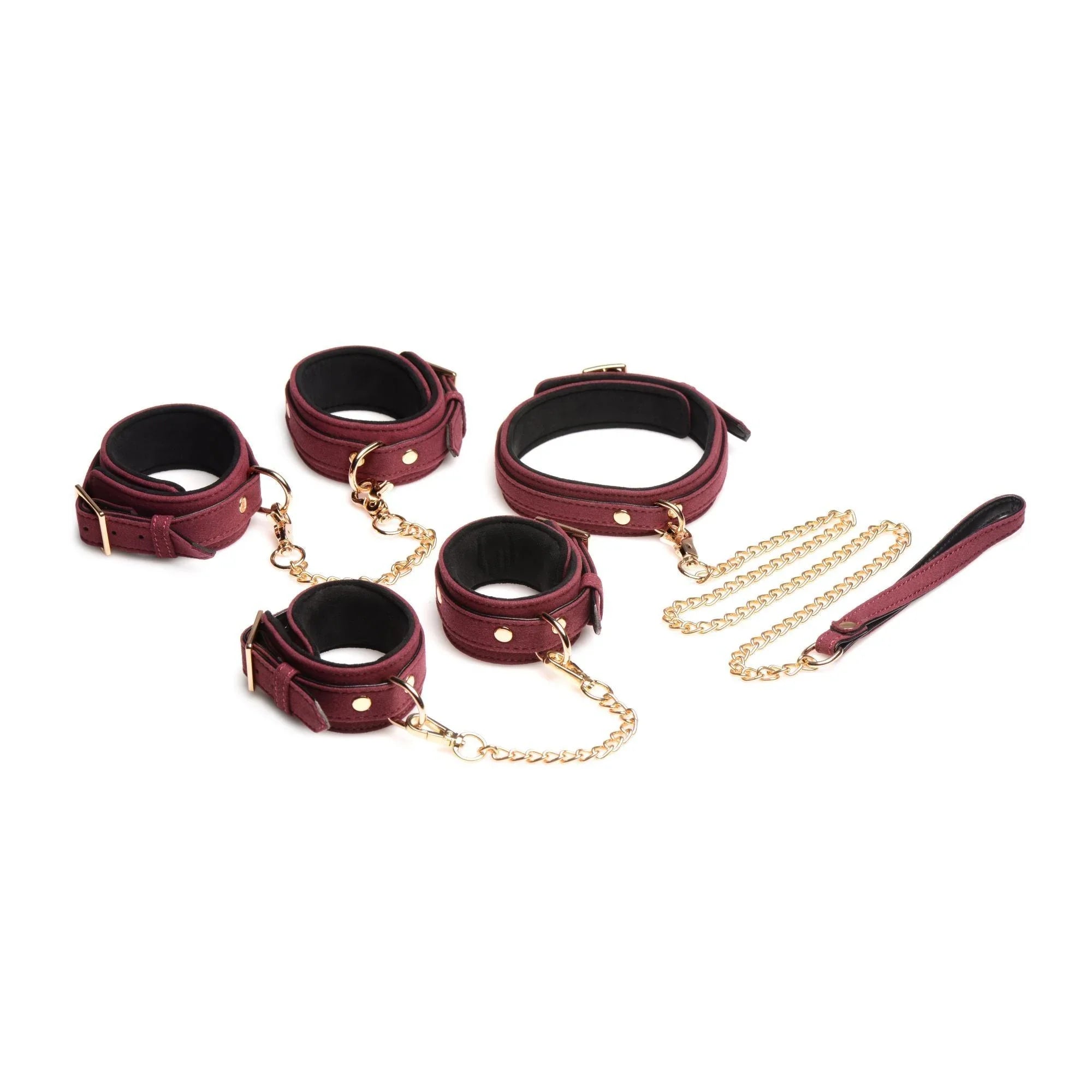 Master Series Velvet Bondage Set Cuffs, Collar, & Leash (6 piece) - Buy At Luxury Toy X - Free 3-Day Shipping