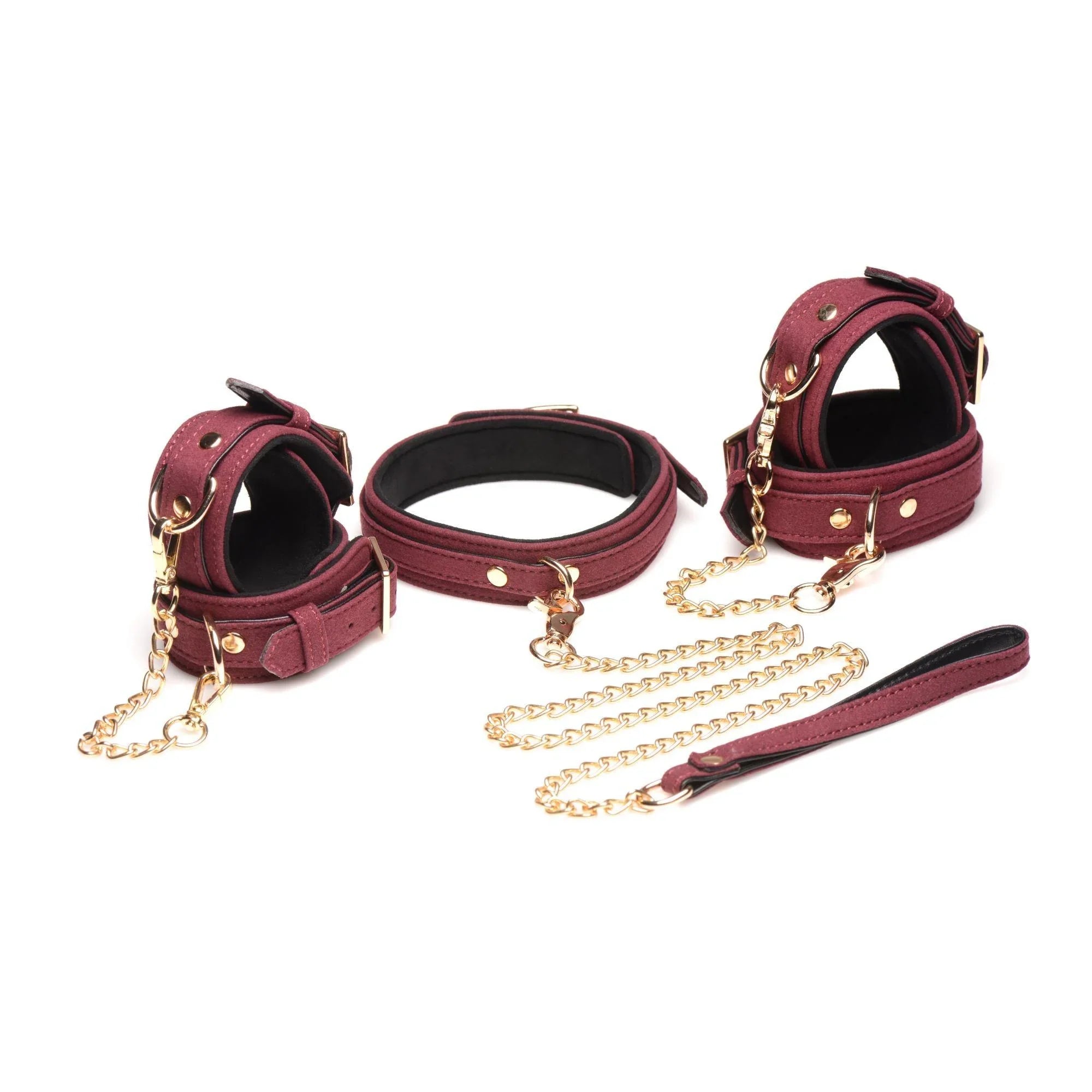 Master Series Velvet Bondage Set Cuffs, Collar, & Leash (6 piece) - Buy At Luxury Toy X - Free 3-Day Shipping